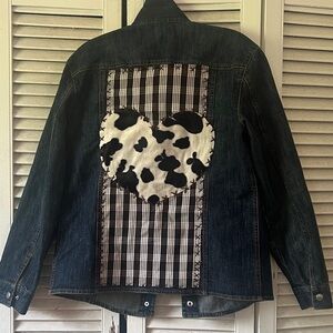 Small - Paniolo Country Paniola Love - 💗 Denim Jacket Black and White Palaka
